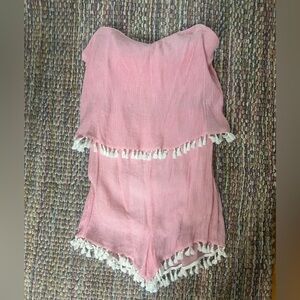 Lush Pink Womens Romper with White Tassels